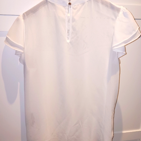 New White Chiffon Lace Yoke Blouse - Picture 4 of 7